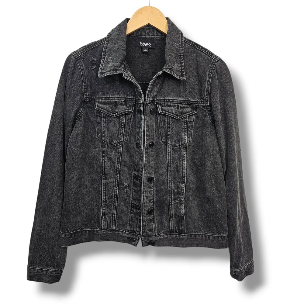 Buffalo David Bitton Black Denim Jacket S Trucker Distressed Grunge Chic Neutral